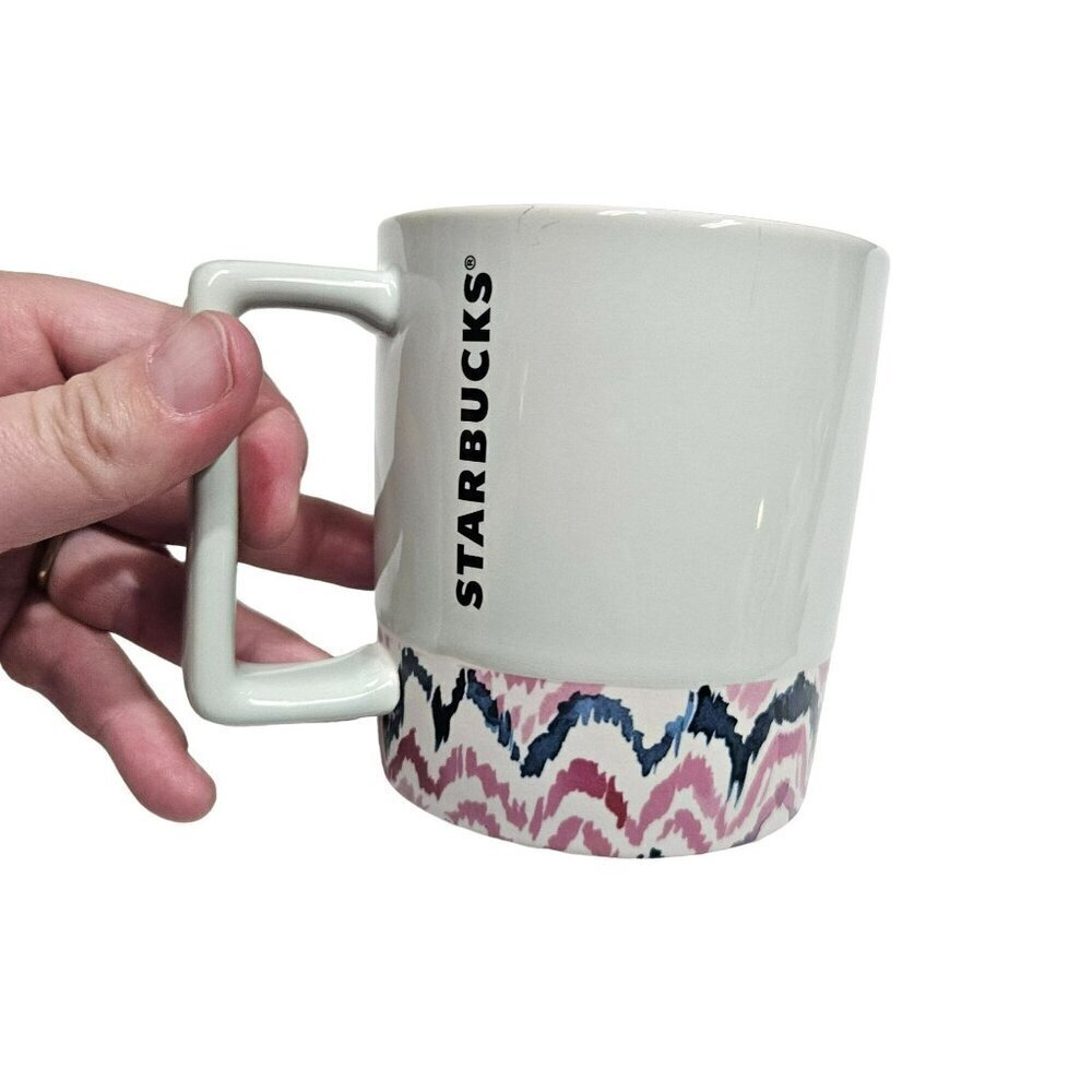Starbucks 12‎ Fl Oz Ceramic Mug With Pink mint & Blue Pattern